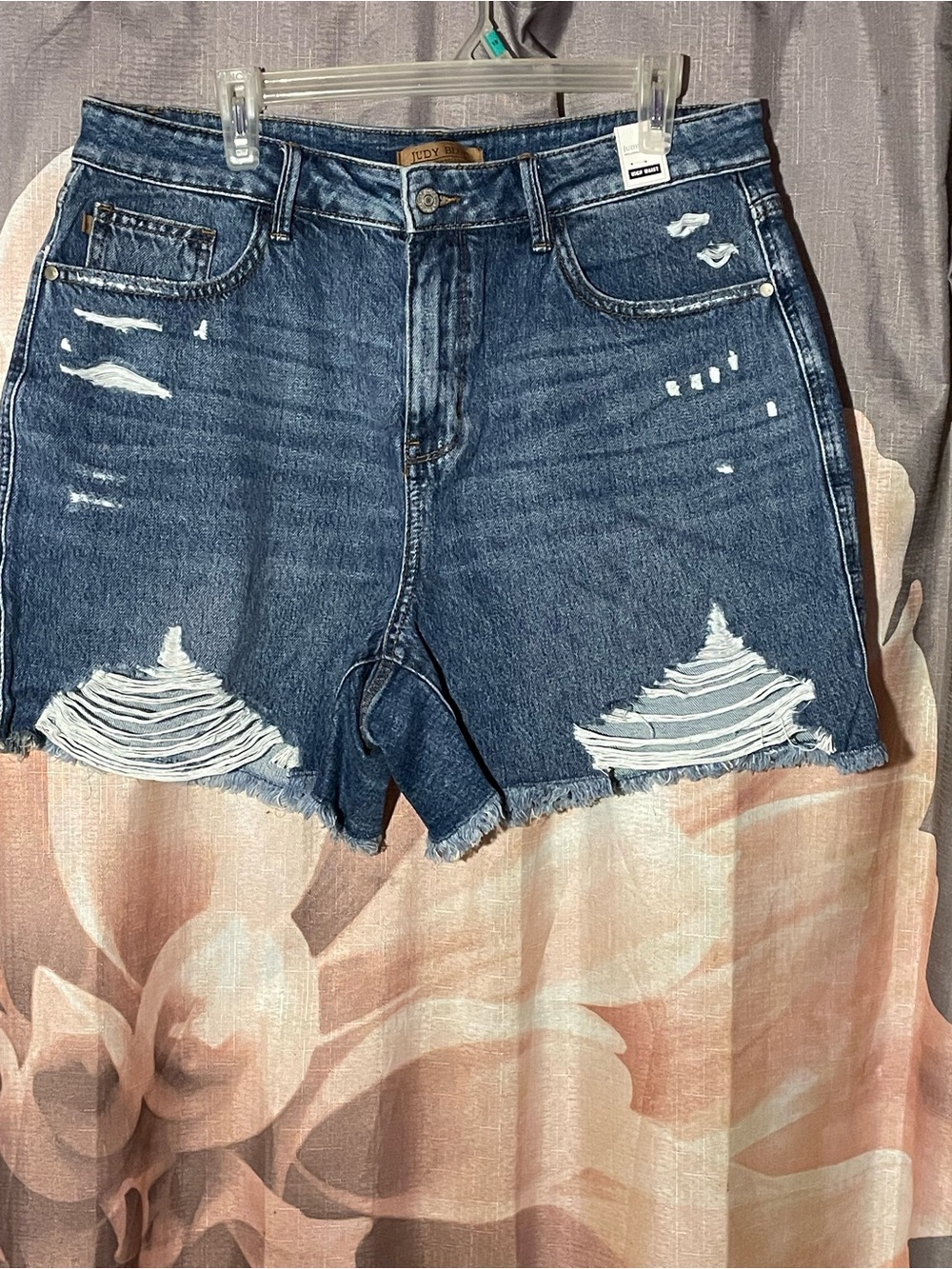 Judy Blue Distressed Mid-Rise Dark Blue Denim Shorts